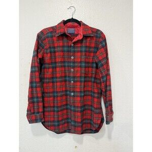 VINTAGE Pendleton Shirt Mens Medium Red Wool Plaid Long Sleeve Made in USA